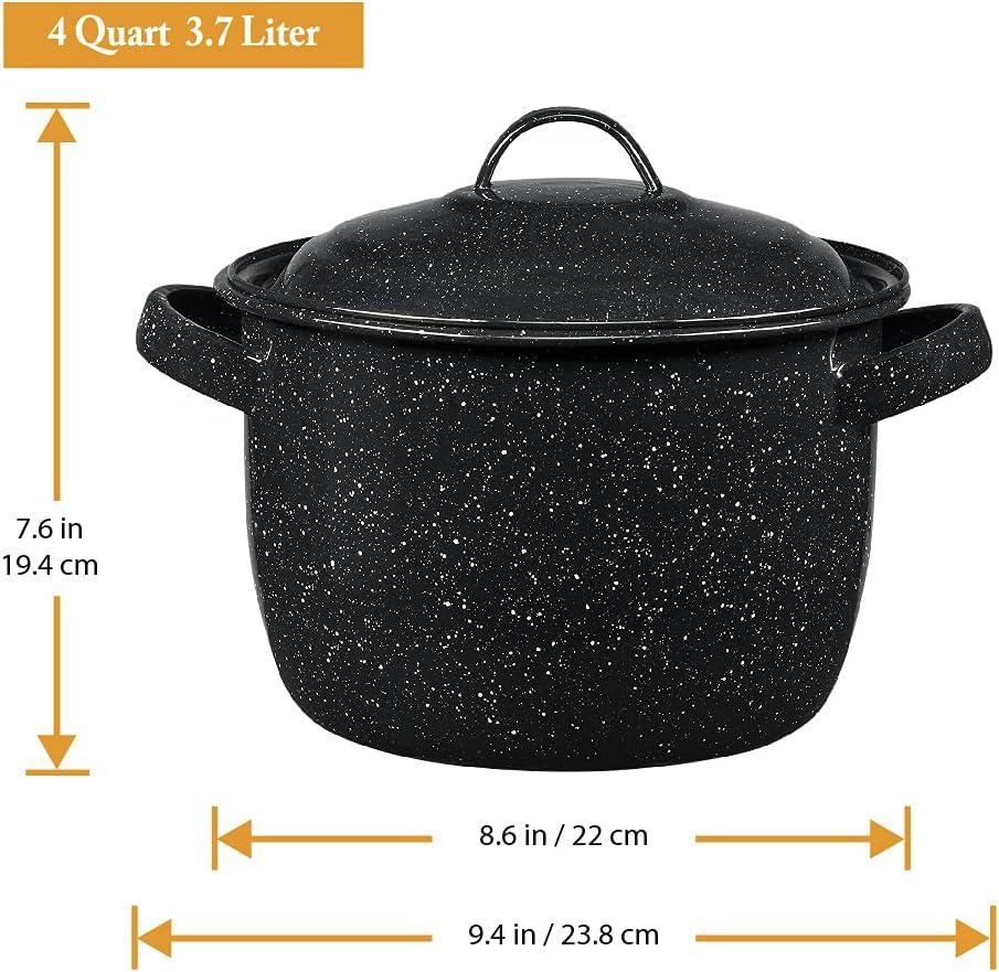 Granite Ware Porcelain Enamel Pot With Lid 8.6 in. 4 qt Black