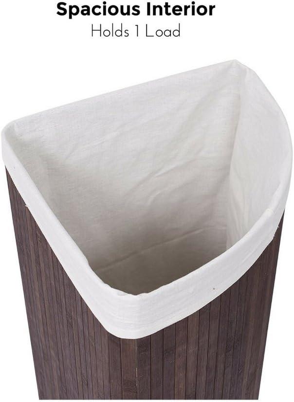 Espresso Bamboo Corner Laundry Hamper with Lid and Cloth Liner