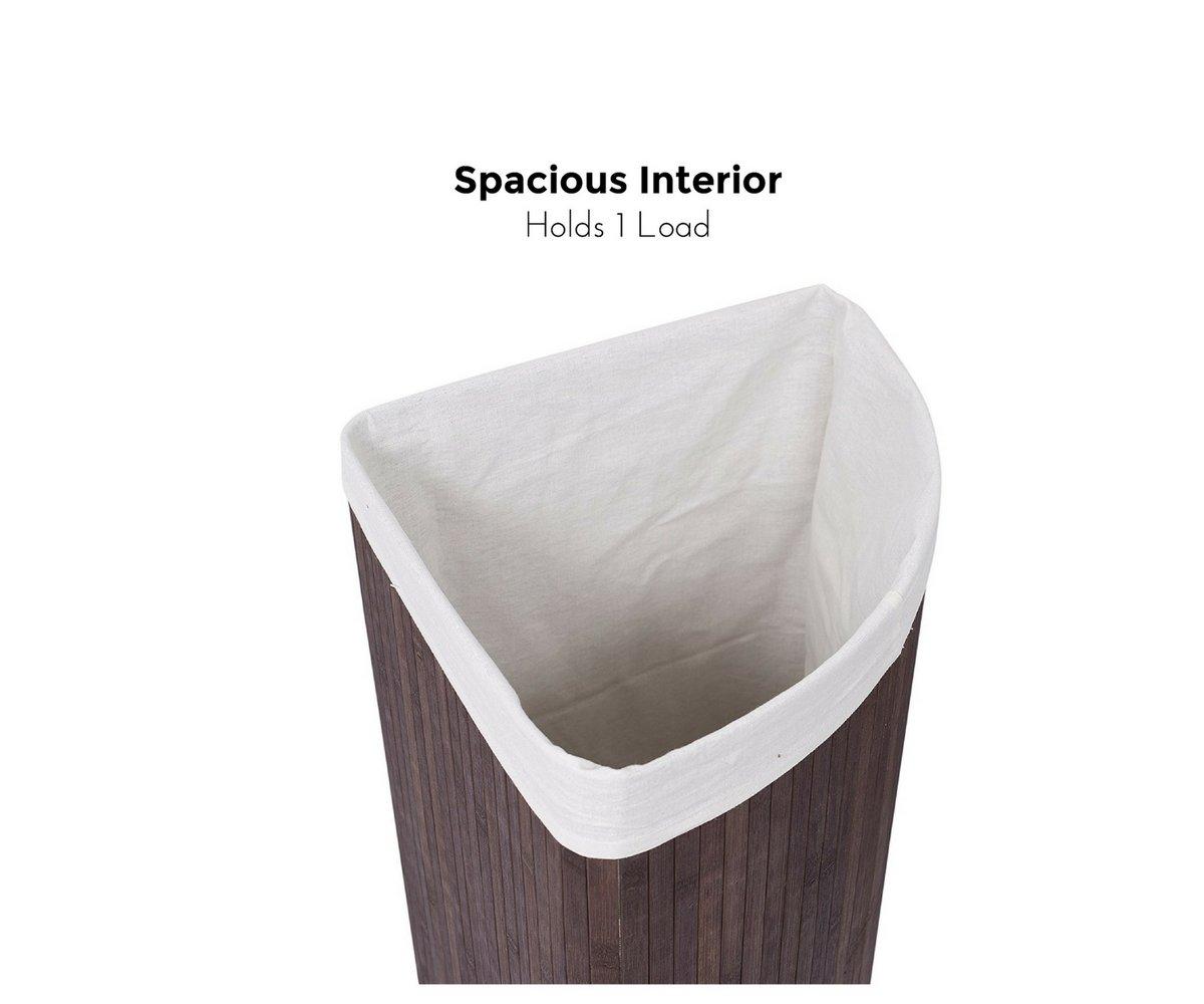 Espresso Bamboo Corner Laundry Hamper with Lid and Cloth Liner