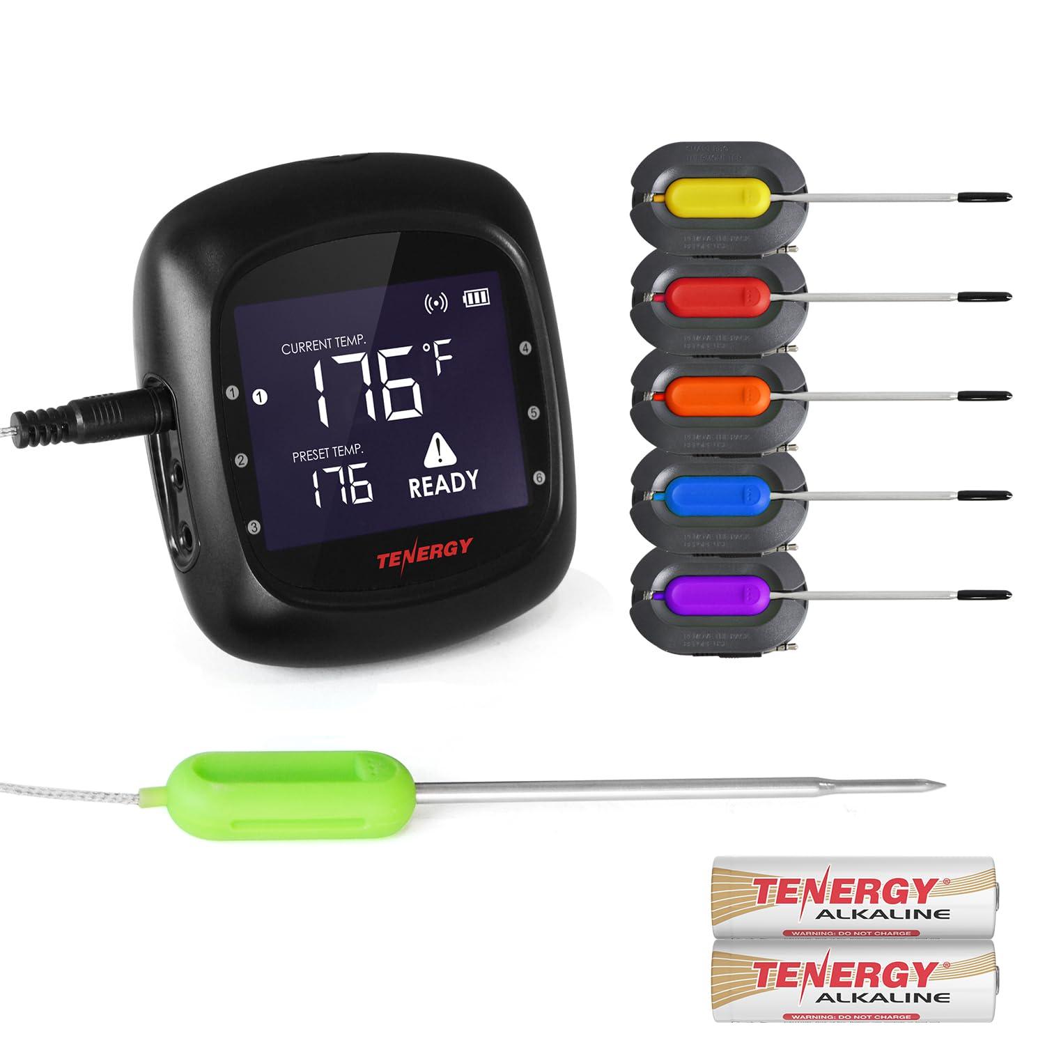 Tenergy Solis Digital Meat Thermometer, APP Controlled Wireless Bluetooth Smart BBQ Thermometer w/ 6 Stainless Steel Probes, Large LCD Display, Carrying Case, Cooking Thermometer for Grill & Smoker