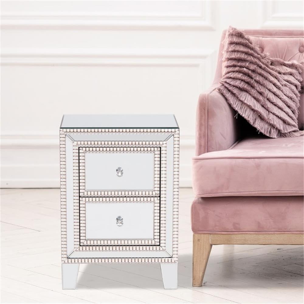 Better Home Products Mirrored Nightstand 2 Drawers Mirrored Bedside Table