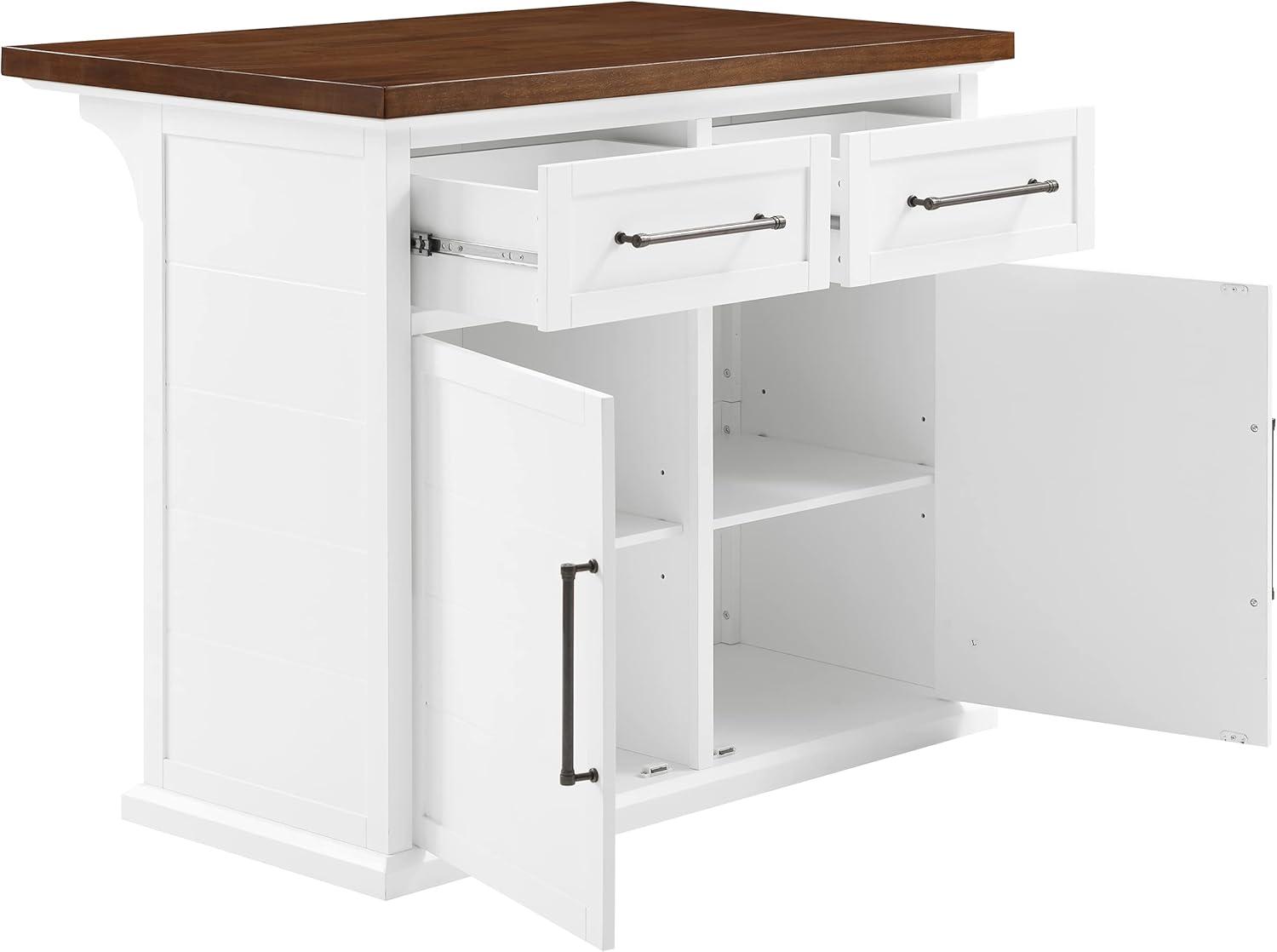 Crosley Bartlett Wood Top Kitchen Island White/Walnut: Traditional Style, Adjustable Shelves, Storage Cart