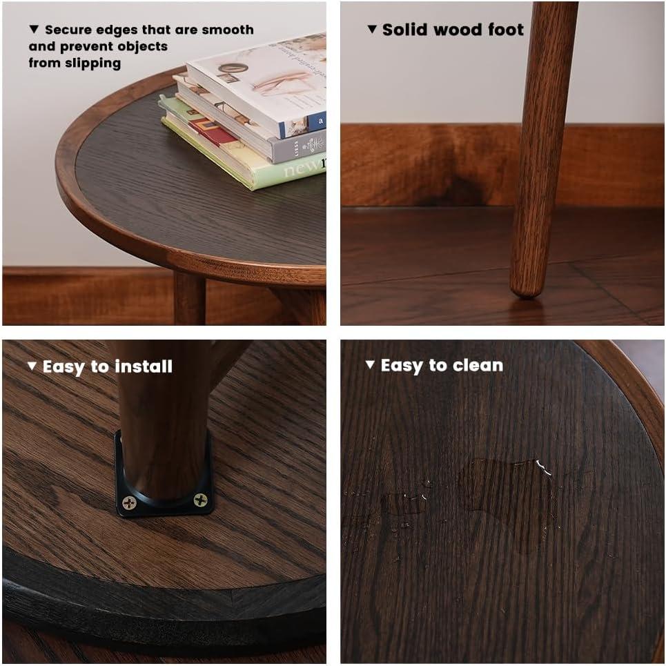 CONSDAN Nesting Table, Solid Oak Hardwood Structure Round Coffee Table & Side Table with Solid Wood Feet for Living Room, Bedroom, Balcony - Standard