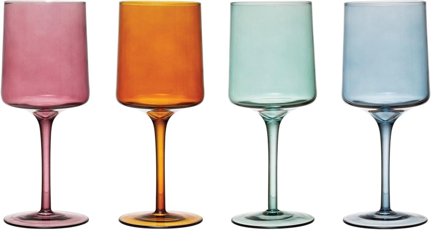 Creative Co-Op Multicolor Stemmed Wine Glass Set