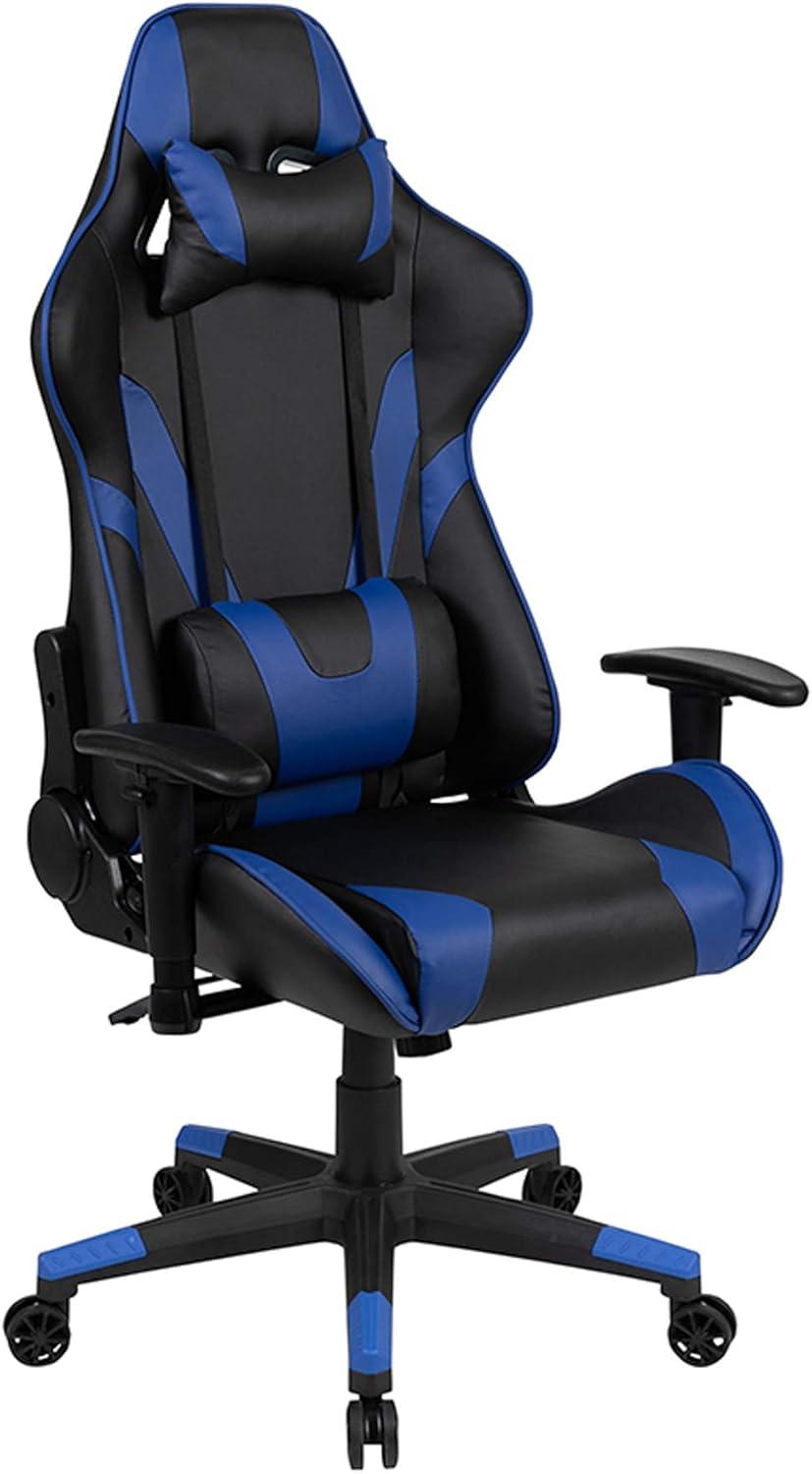 Flash Furniture X20 Gaming Chair Racing Office Ergonomic Computer PC Adjustable Swivel Chair with Reclining Back in Blue LeatherSoft