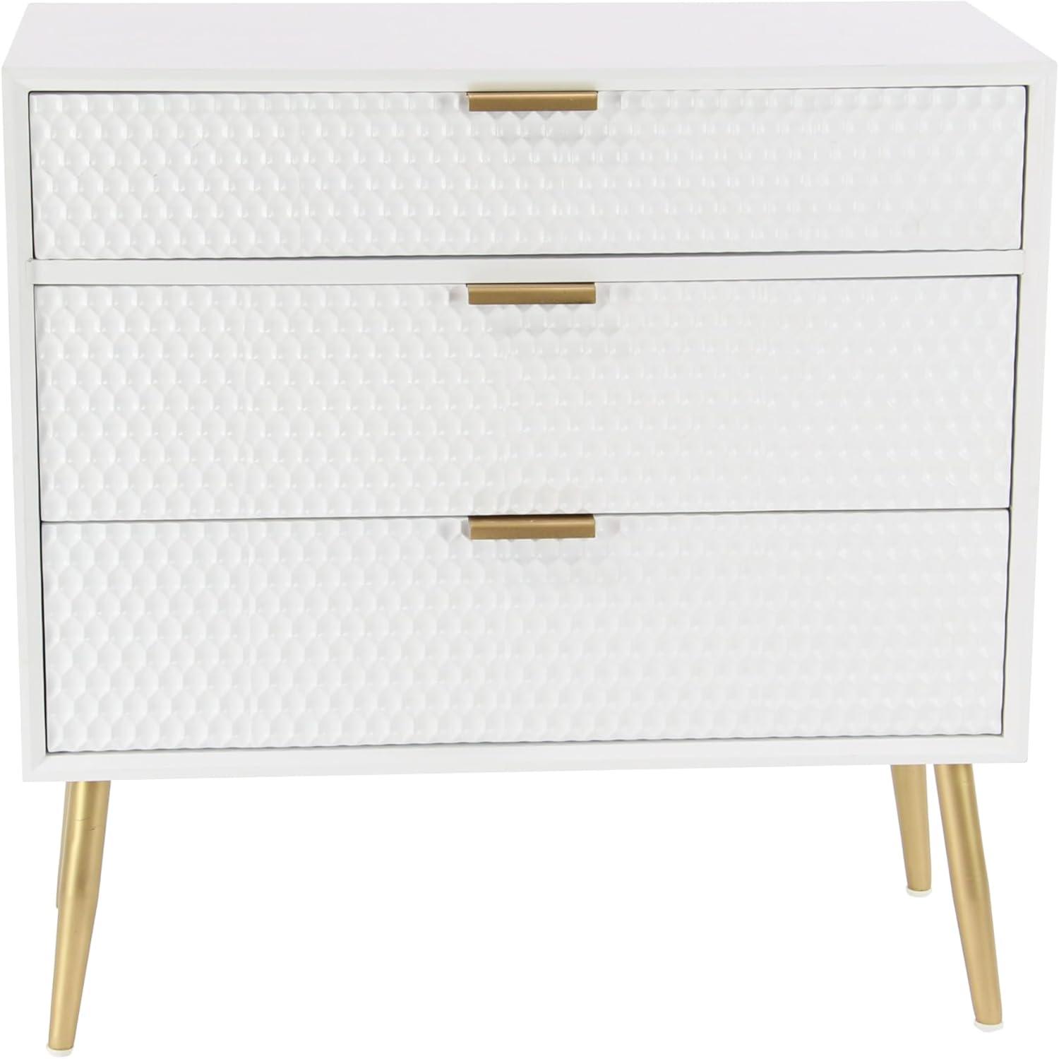 Modern White Wood and Metal 3-Drawer Storage Cabinet