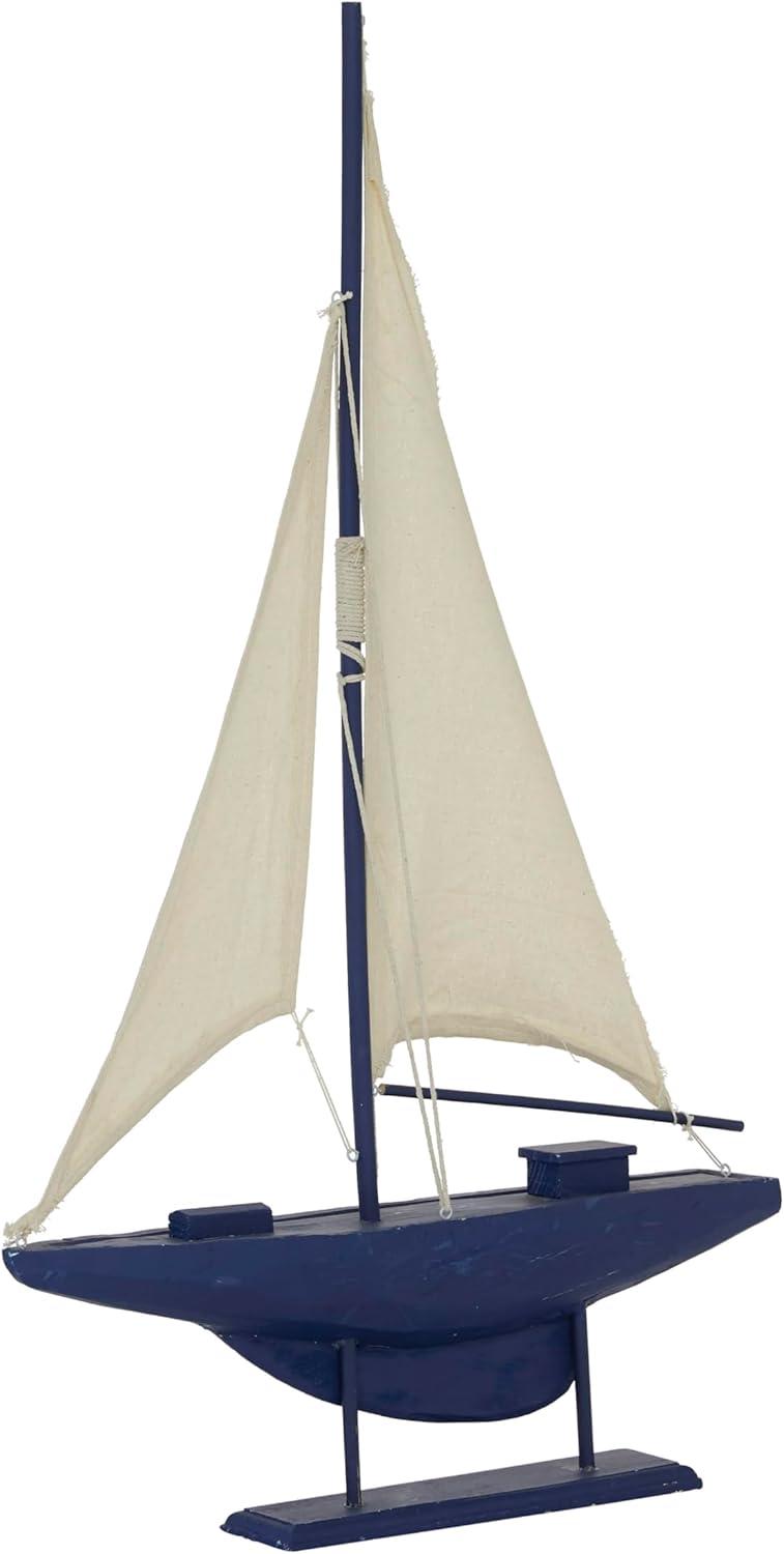 17" x 28" Dark Blue Wood Sail Boat Sculpture with Lifelike Rigging, by DecMode