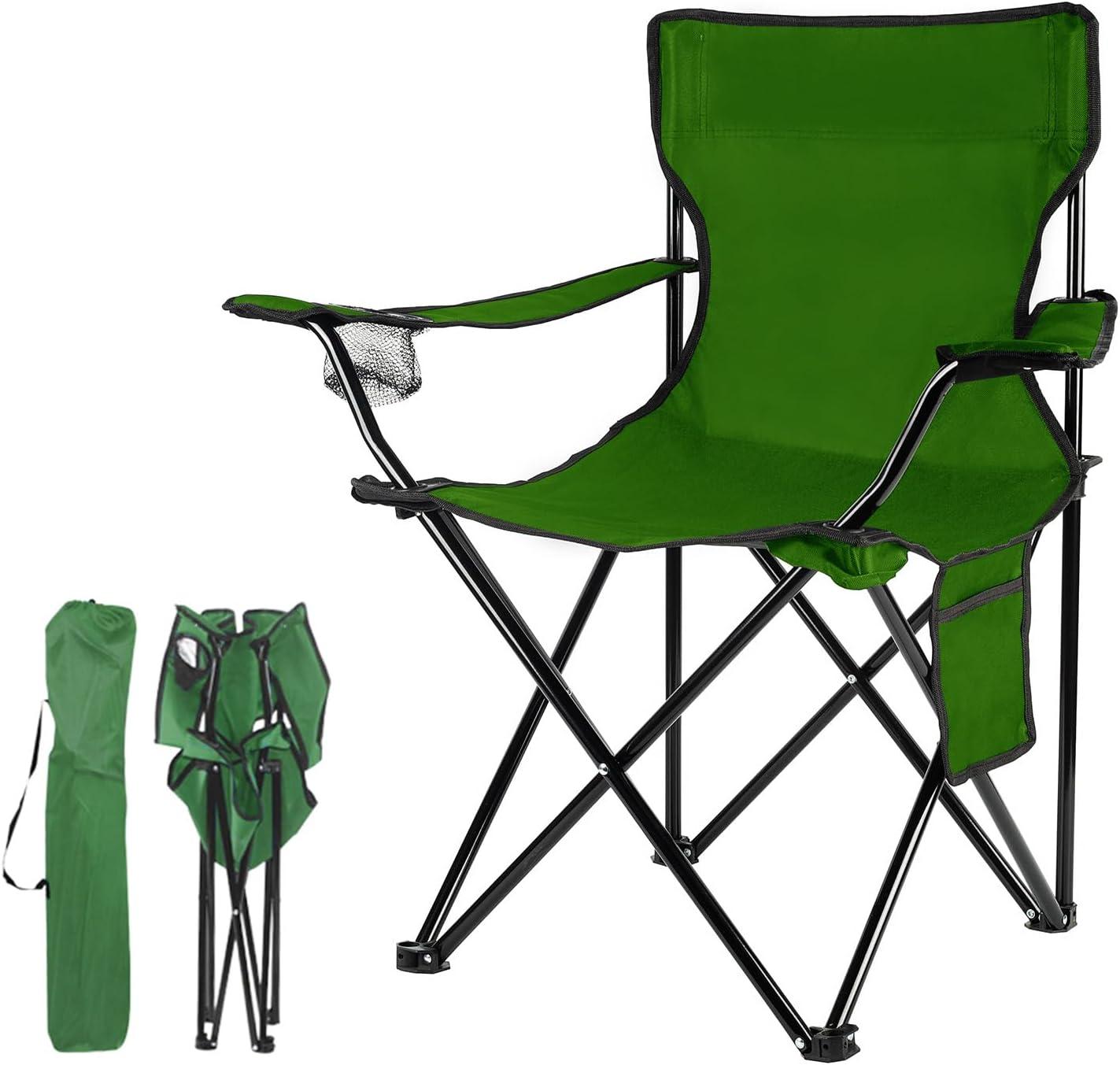 Green Folding Camping Chair with Arms and Carry Bag