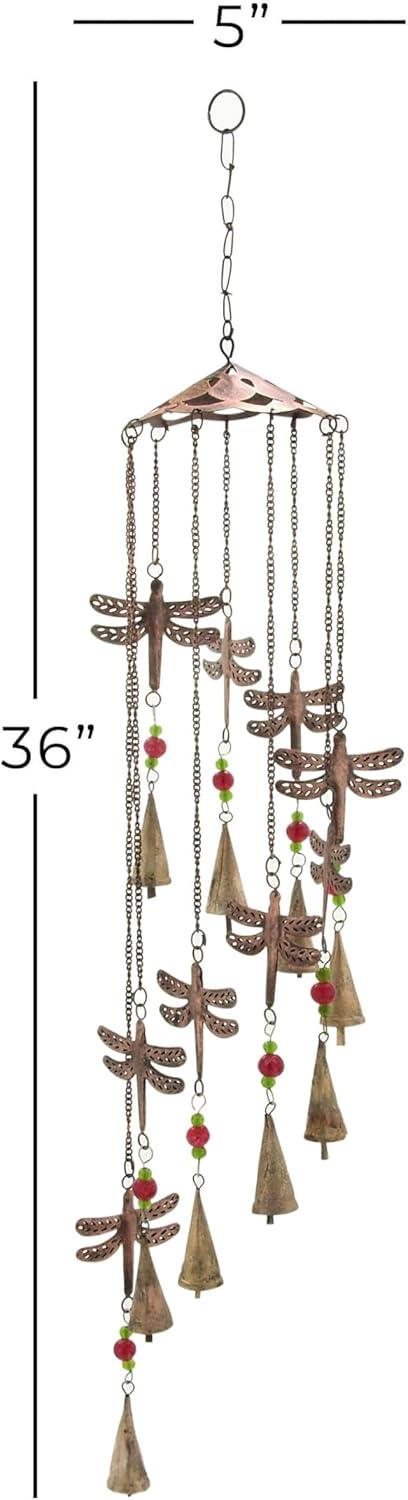 36" Brass Dragonfly Wind Chime with Glass Beads