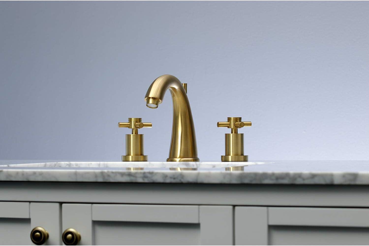 Kingston Brass Concord Two-Handle 3-Hole Deck Mount Widespread Bathroom Faucet with Brass Pop-Up Drain