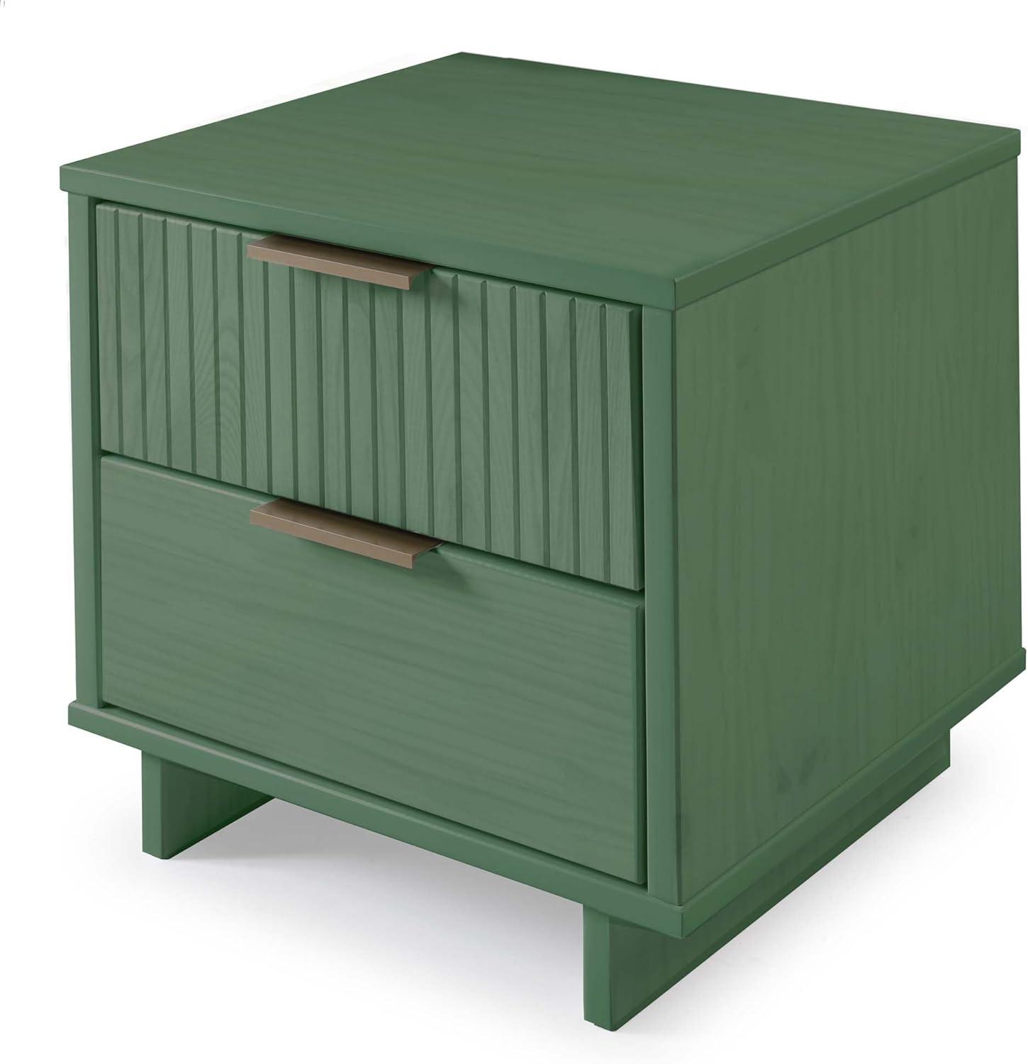 Manhattan Comfort Set of 2 Granville 2 Drawer Nightstands Sage Green: Modern Design, Soft Close, Metal Handles