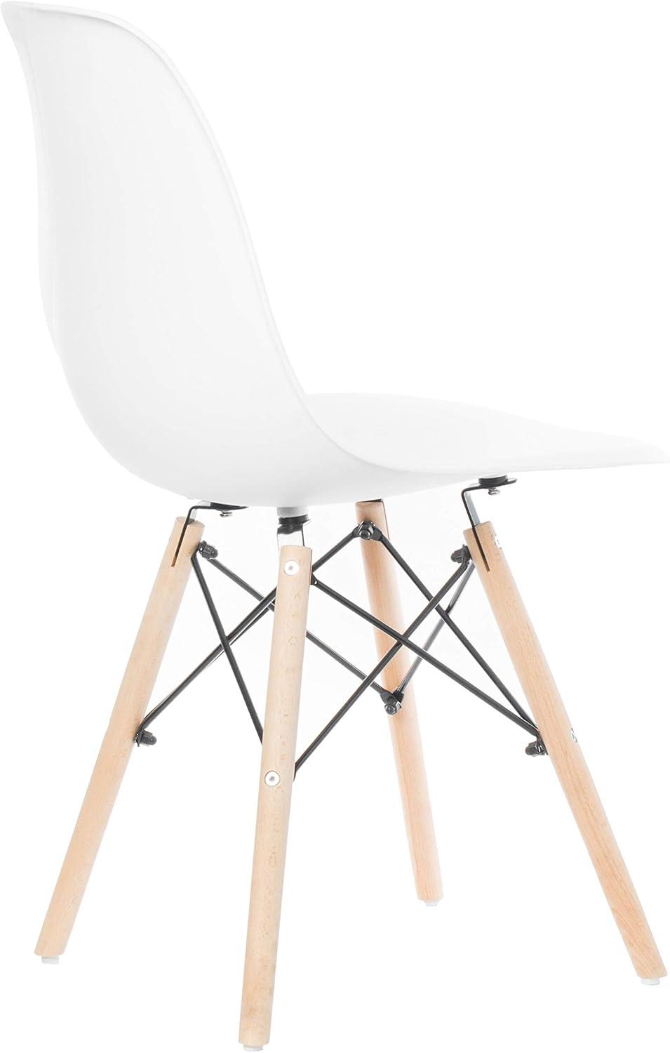 Fabulaxe Mid-Century Modern Style Plastic DSW Shell Dining Chair with Solid Beech Wooden Dowel Eiffel Legs