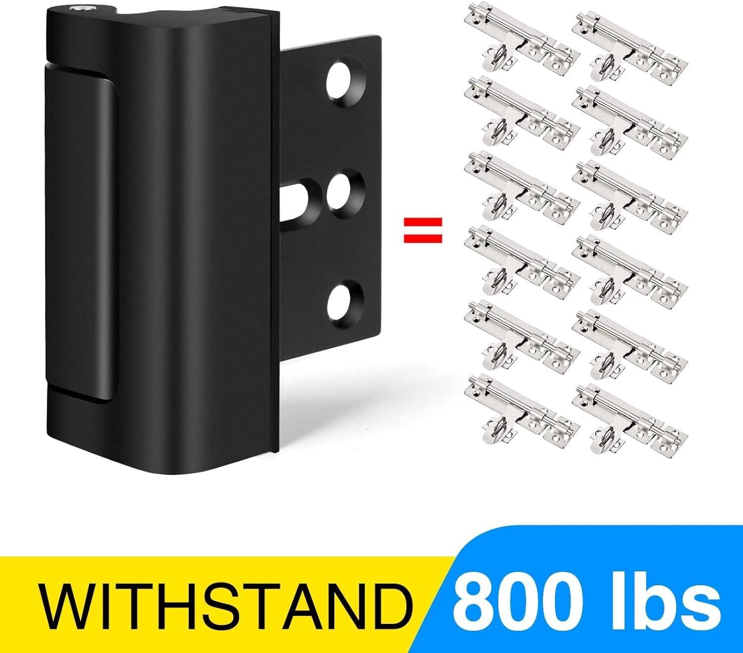 childproof Lock, Includes 8 Screws for Installing a 3” Steel Stop Rated to Withstand 800lbs on Inward Opening entrances, Reinforce Door Security, Black