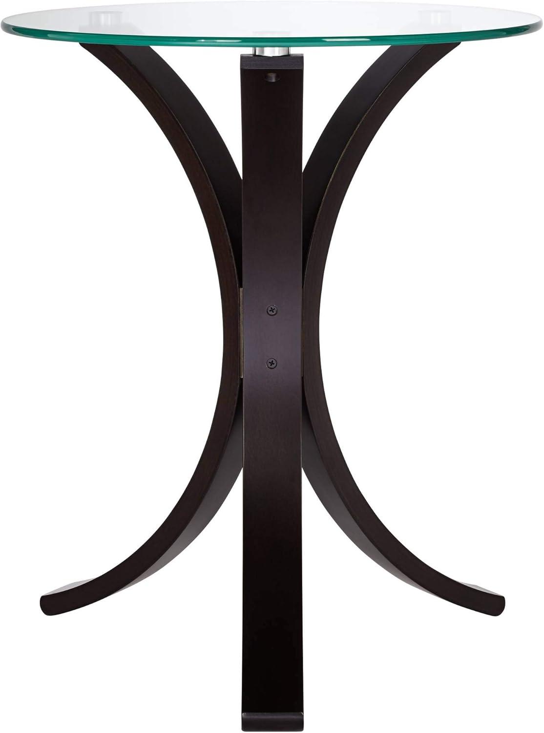 Studio 55D Niles Modern Wood Round Accent Table 17 3/4" Wide Dark Brown Clear Tempered Glass Tabletop for Living Room Bedroom Bedside Entryway Office