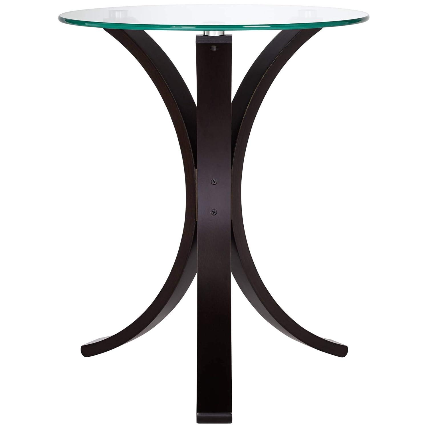 Studio 55D Niles Modern Wood Round Accent Table 17 3/4" Wide Dark Brown Clear Tempered Glass Tabletop for Living Room Bedroom Bedside Entryway Office