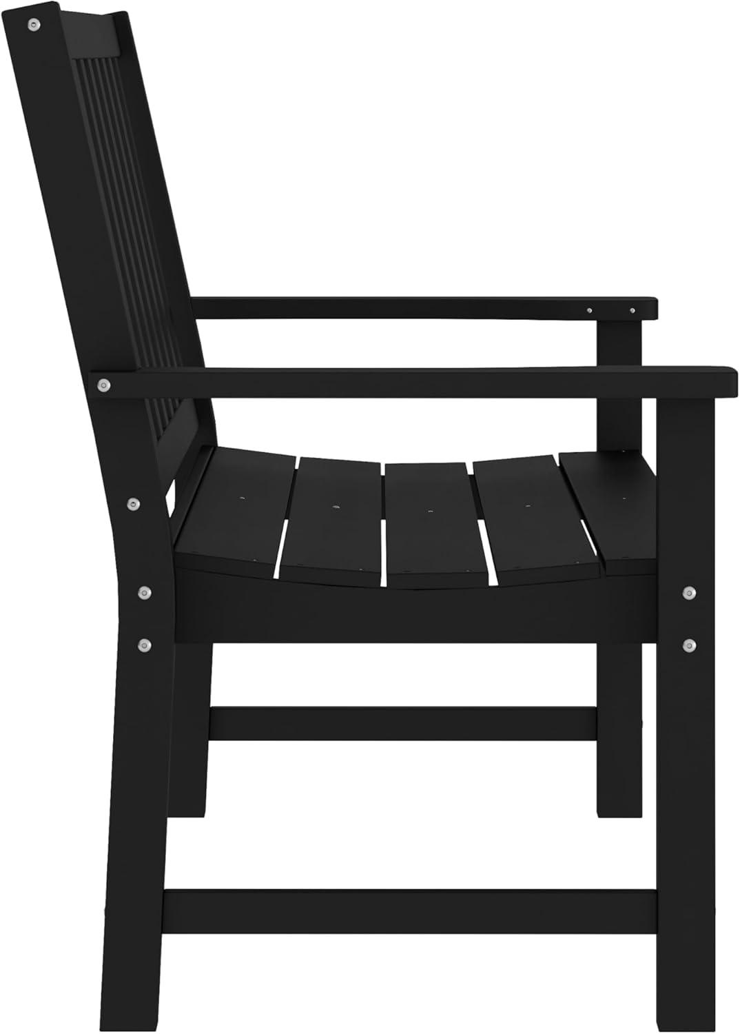 Black 50" Recycled Plastic Outdoor Bench with Arms