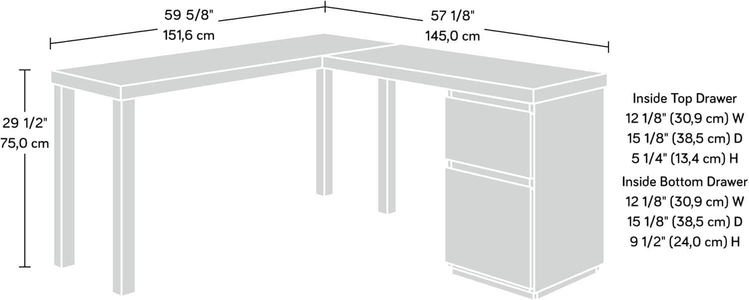 Executive White L-Shaped Desk with Filing Cabinet and Drawers