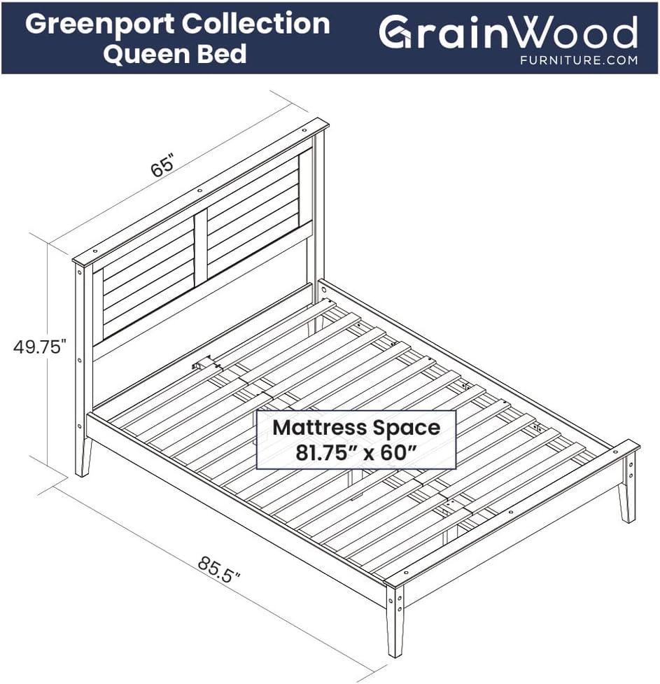 Grain Wood Furniture Greenport Solid Wood Platform Bed, Queen Size, Brushed White