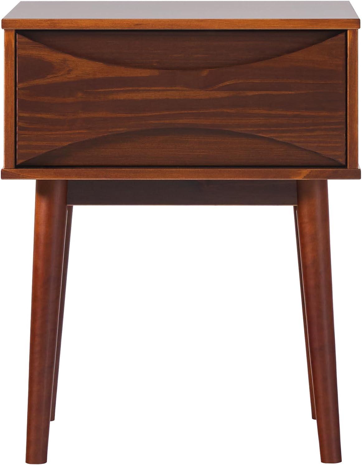 George Oliver Mid-Century Modern 1-Drawer Solid Wood Nightstand – Walnut