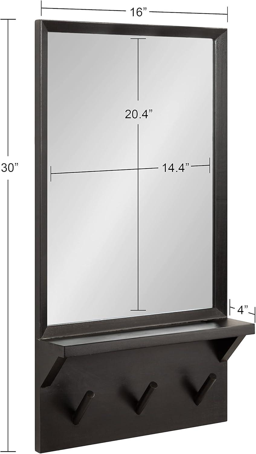 Kate & Laurel All Things Decor 16"x30" Hinter Framed Wall Mirror with Pegs Black: Entryway, Hanging Storage