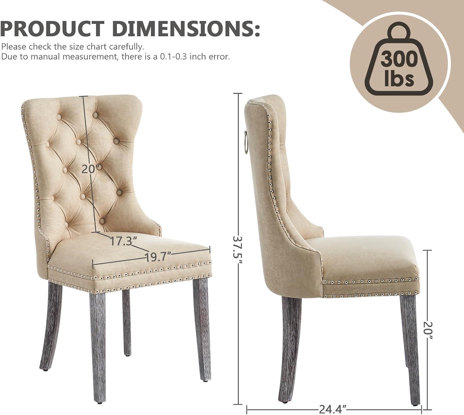 BELLEZE Upholstered Dining Chairs Set of 2, Velvet Luxury Dining Room Chairs with Button Back, Nailhead Trim, Pull-ring, Solid Wood Legs for Kitchen, Living Room, Restaurant - Chandler (Beige)