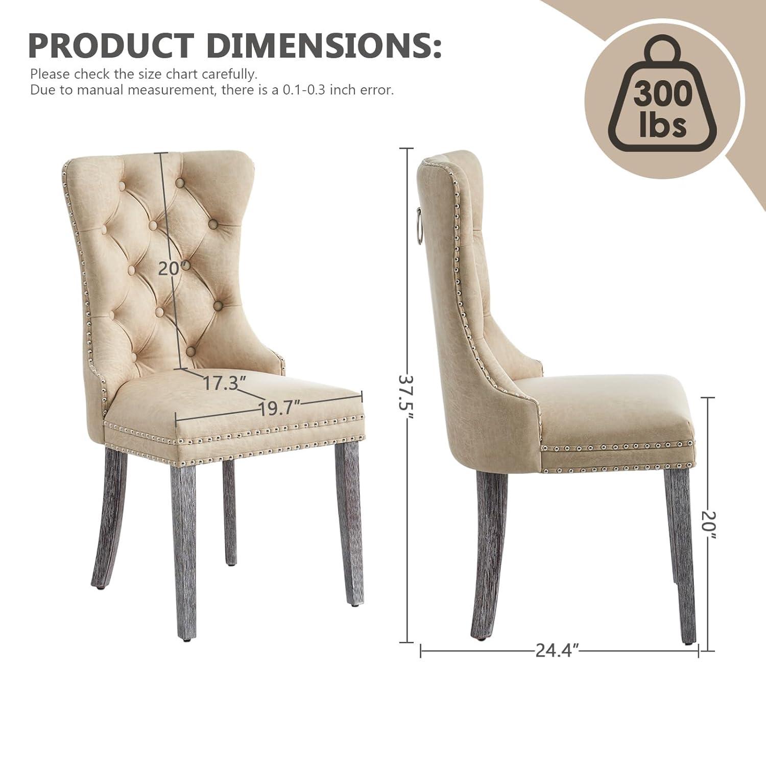 BELLEZE Upholstered Dining Chairs Set of 2, Velvet Luxury Dining Room Chairs with Button Back, Nailhead Trim, Pull-ring, Solid Wood Legs for Kitchen, Living Room, Restaurant - Chandler (Beige)