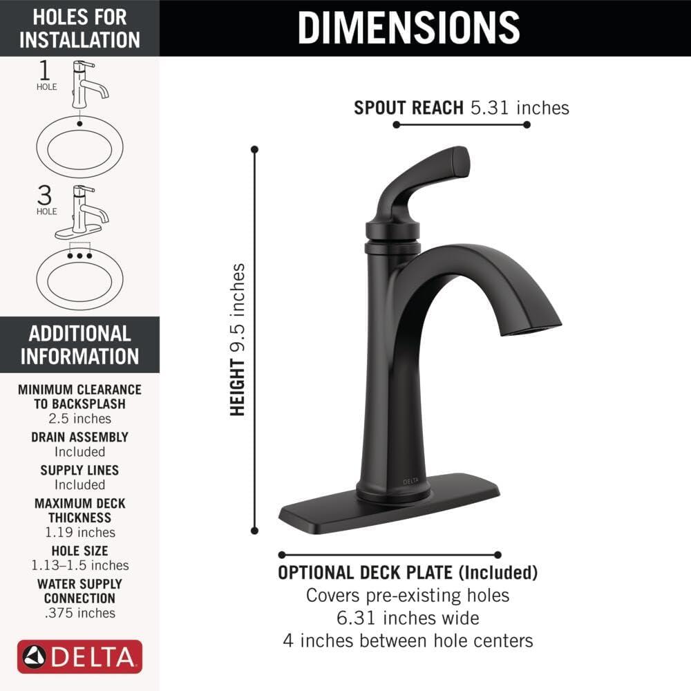 Matte Black Single Handle Bathroom Faucet with Deck Plate