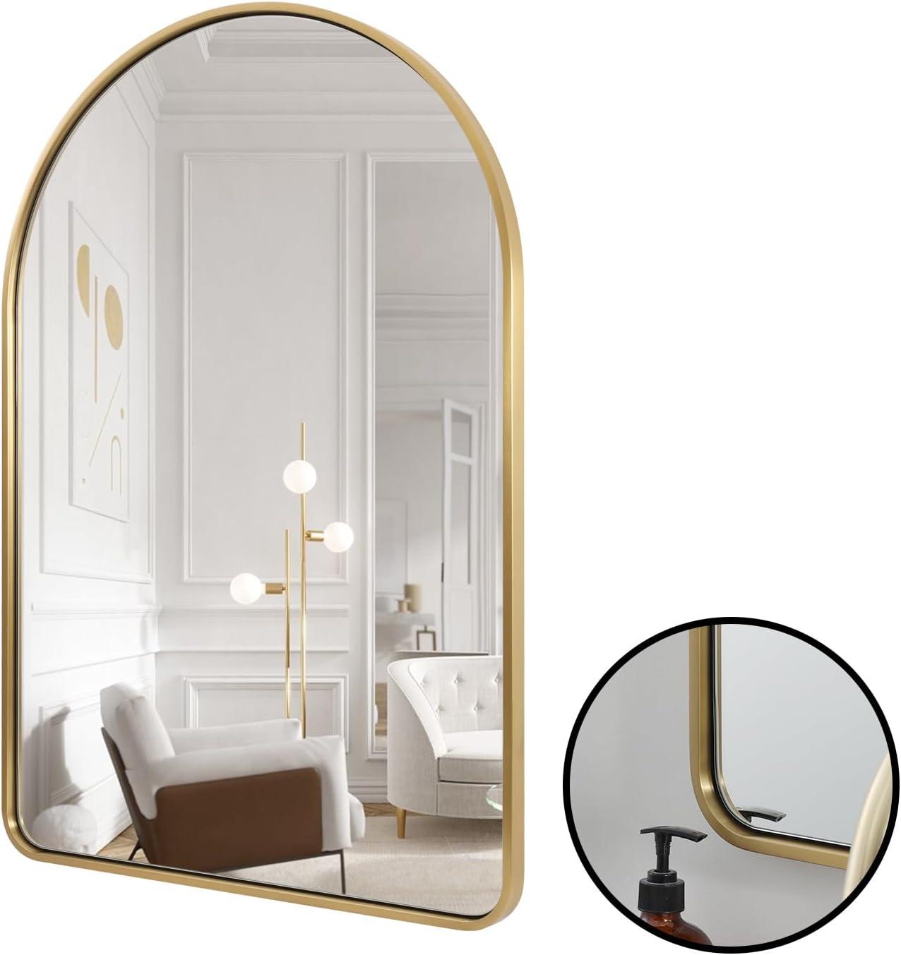 Arched Aluminum Alloy Framed Decorative Wall Mirror 20x30 - Gold