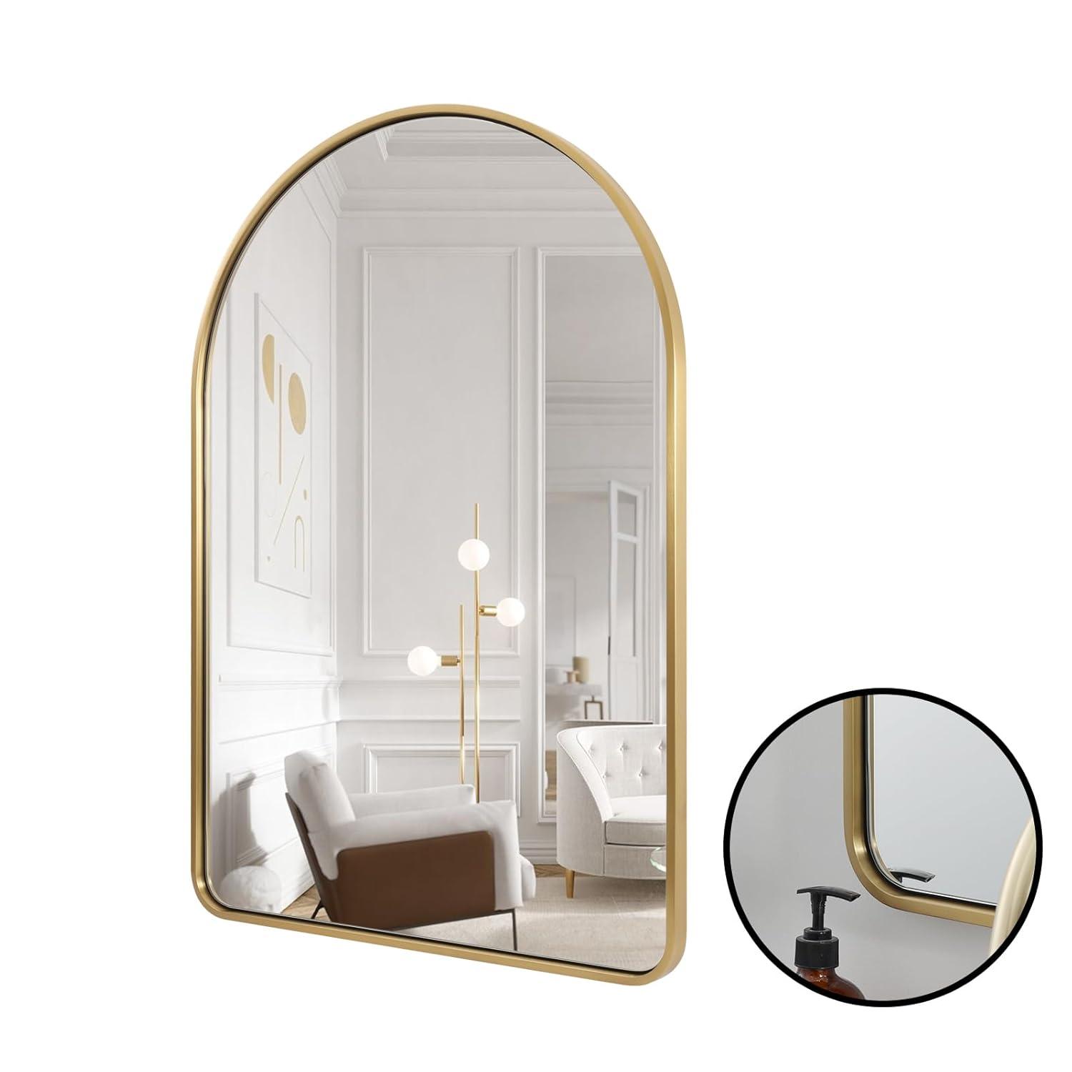 Arched Aluminum Alloy Framed Decorative Wall Mirror 20x30 - Gold
