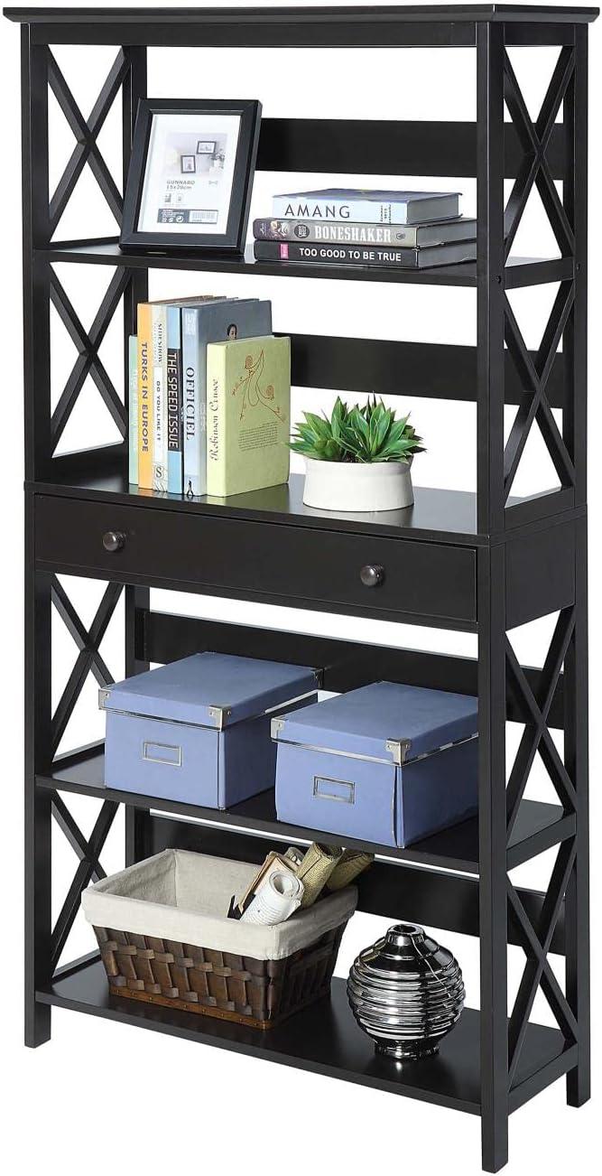 Oxford 5 Tier Bookcase with Drawer, Black