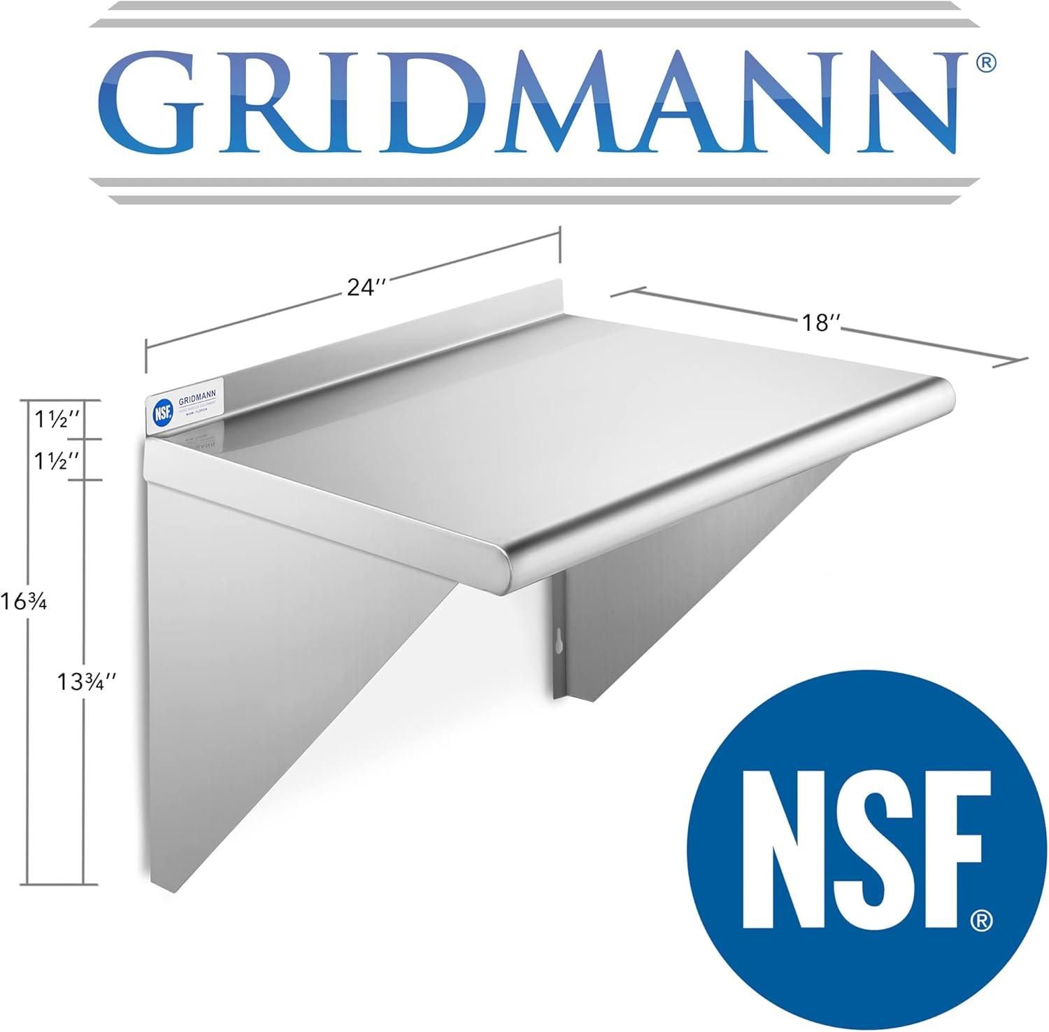 GRIDMANN 18" Deep Stainless Steel Kitchen Wall Mount Shelves with Backsplash - NSF Certified