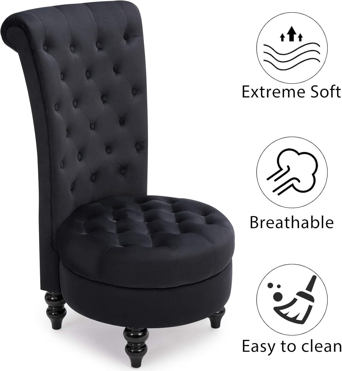 BELLEZE Throne Royal Chair Set of 2, Button-Tufted Accent Chair, Upholstered Velvet Chair, Low Back Armless Chair with Thick Padding and Rubberwood Legs - Malik (Black)