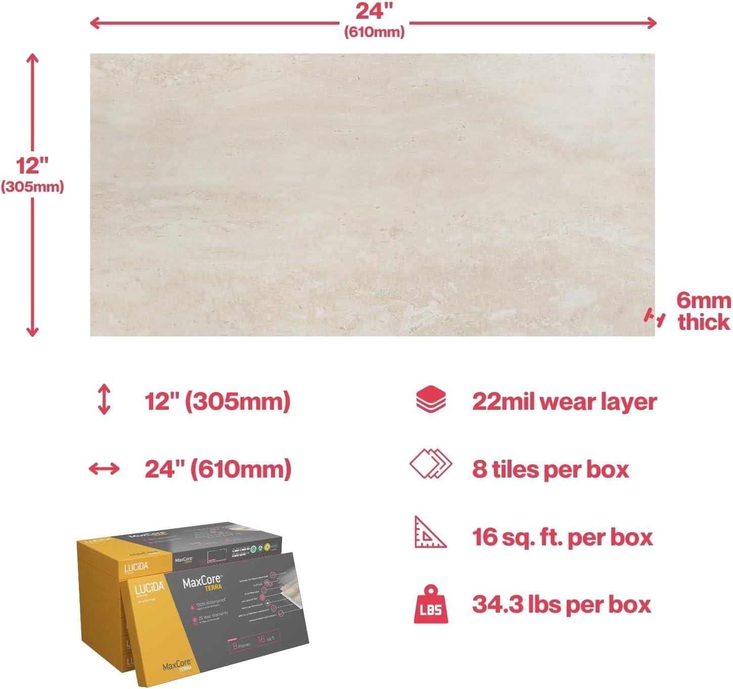 MaxCore Terra 22mil x 12" W x 24" L Click Lock Vinyl Tile Flooring