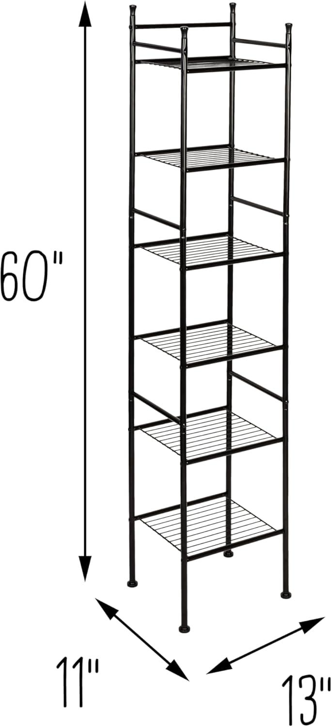 Black 6-Tier Space-Saving Wire Shelving Tower