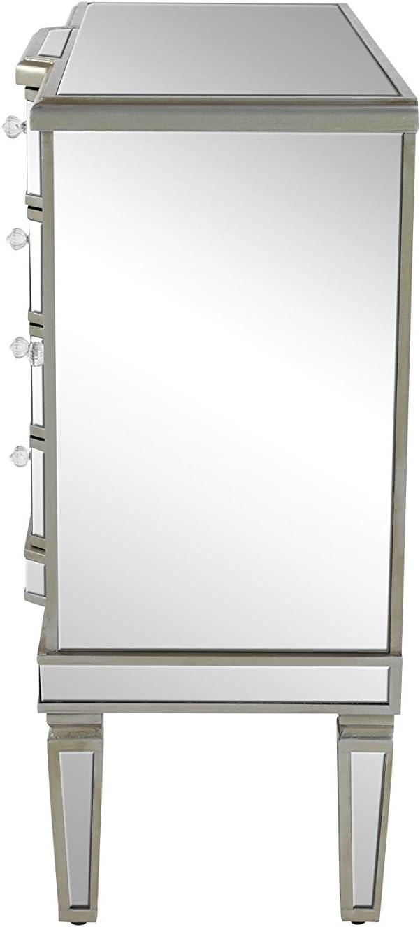 DecMode 39" x 34" Silver Wood Mirrored Panel 4 Drawers 2 Shelves and 2 Doors Buffet with Acrylic Knob Handles, 1-Piece