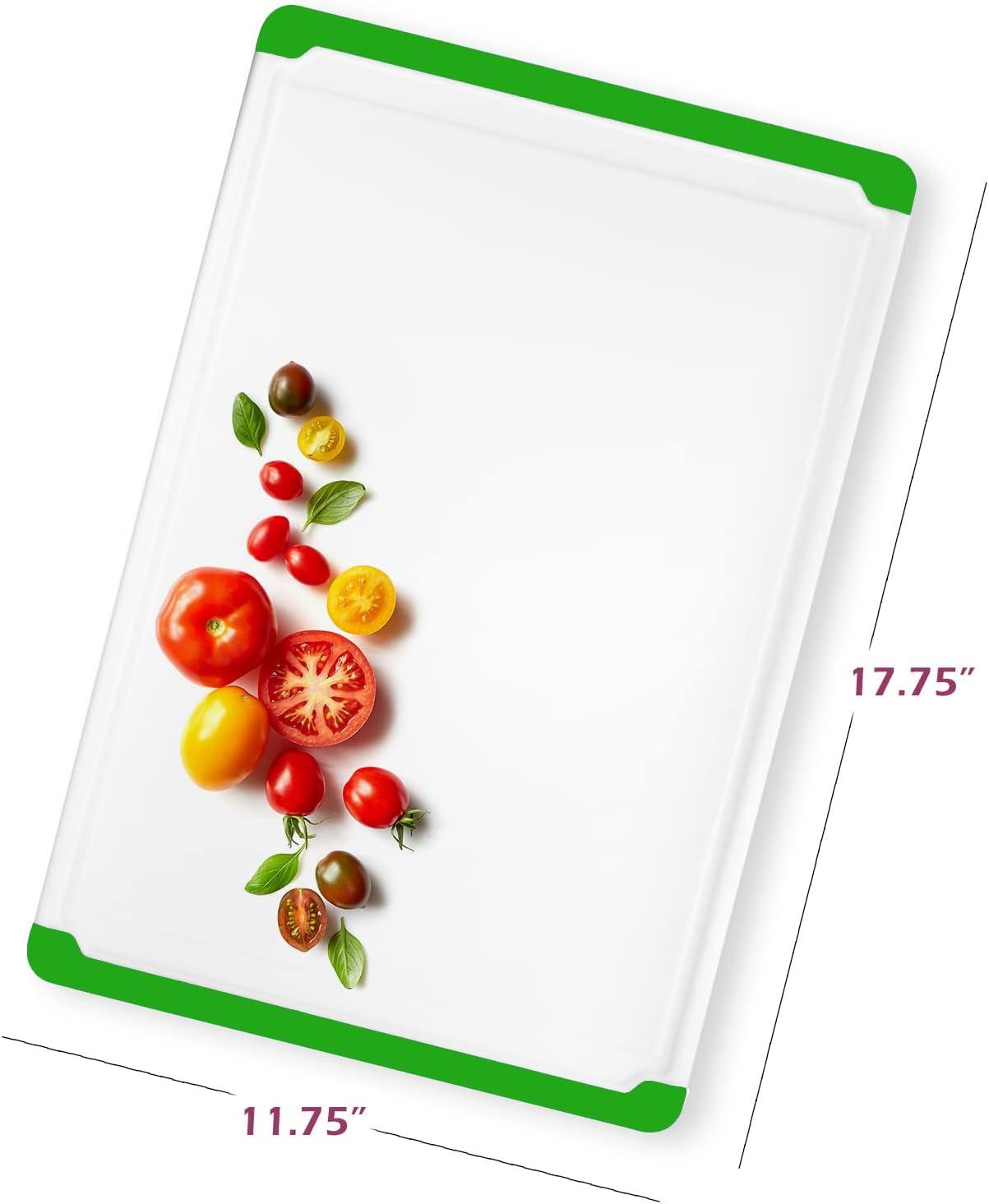 Large Cutting Boards for Kitchen - Dishwasher Safe Non-Slip Cutting Boards with Juice Grooves, Easy Grip Handles - Large and Thick Chopping Board - Green