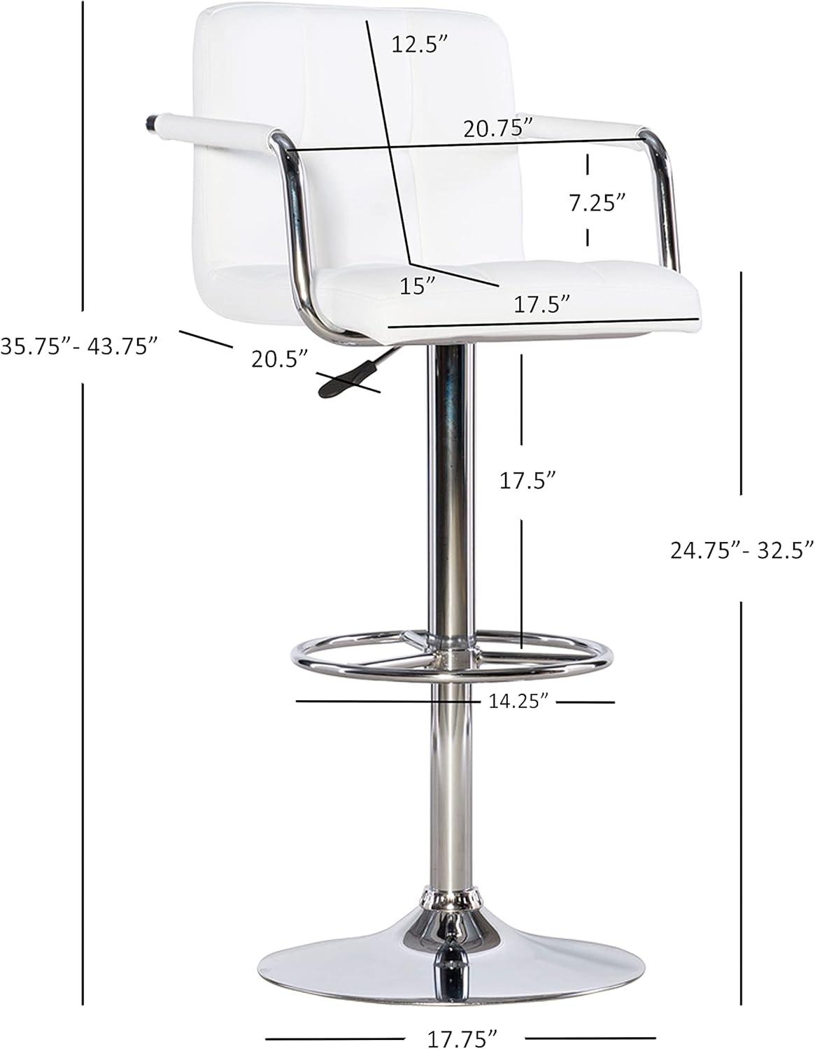 Linon Boyd 24" Low Back Indoor Quilted Metal Counter Stool with Adjustable Height and Swivel, Chrome/White Faux Leather
