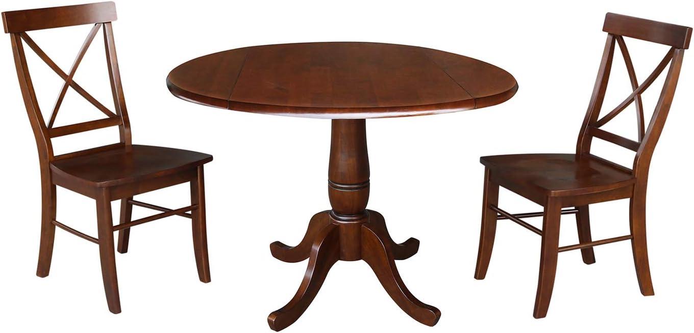 Espresso Solid Wood 3-Piece Round Pedestal Dining Set