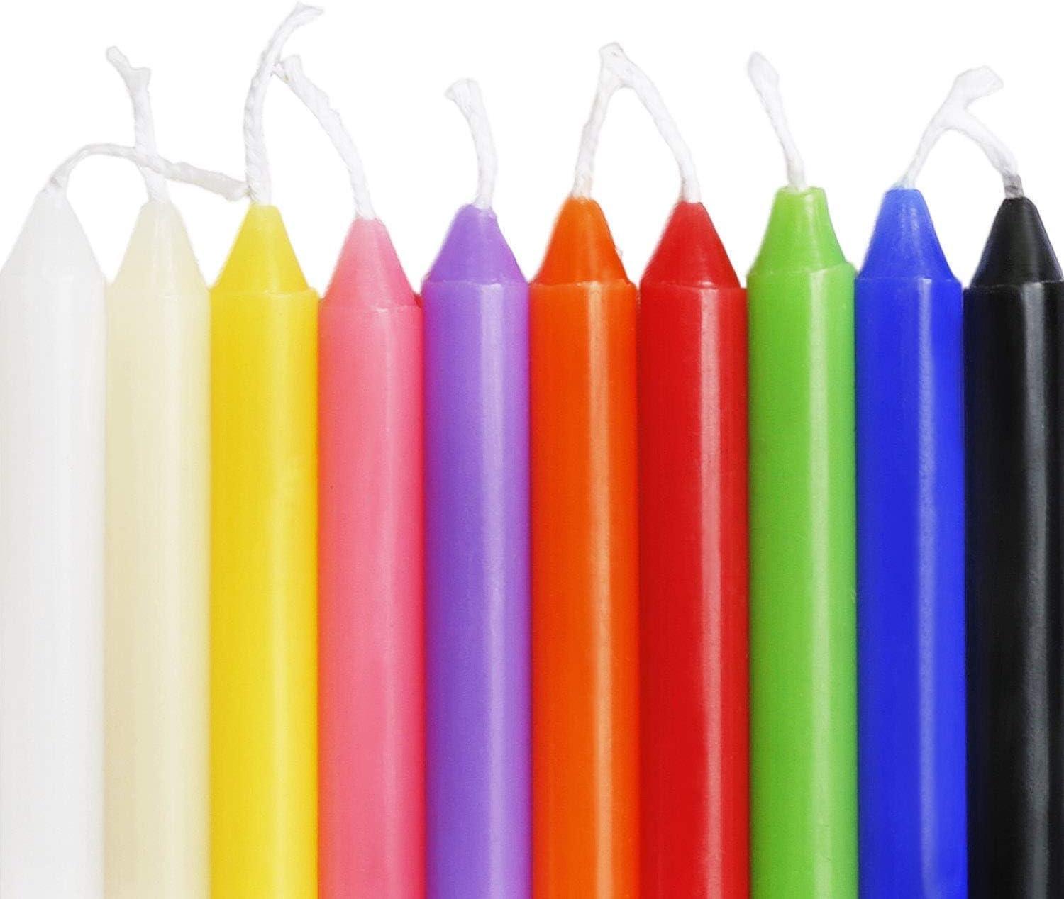 YIIA 100 pcs Unscented Assorted Colors Mini Taper Candle | 4" Tall x 1/2" Diameter | Great for Casting Chimes, Rituals, Spells, Wax Play & More