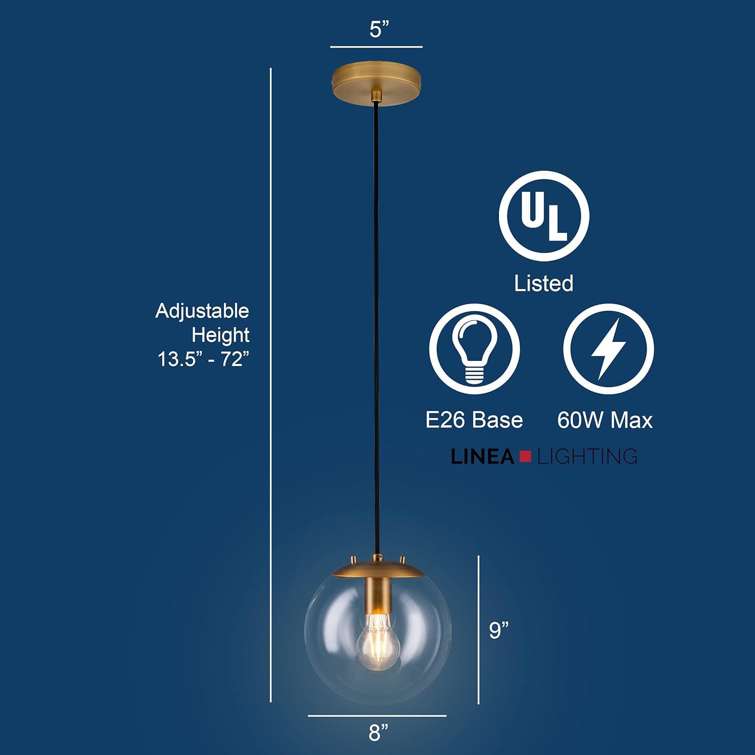 Linea di Liara Sferra Modern Large Glass Pendant Light Kitchen Island Brass Pendant Lighting Smoked Glass Globe Pendant Light Mid Century Hanging Light Fixture, LED Bulb Included, UL Listed