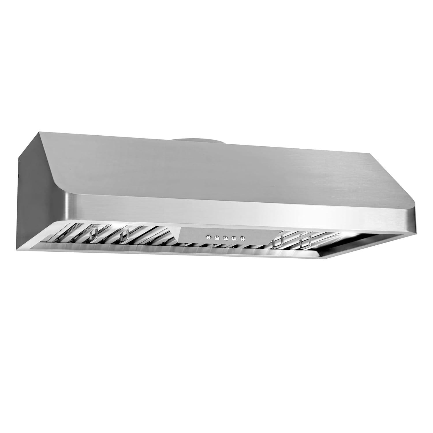 Cosmo 36 in. Ducted Under Cabinet Range Hood in Stainless Steel with Push Button Controls, Permanent Filters, LED Lights