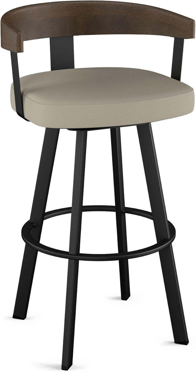Amisco Lars Upholstered Counter Height Barstool Greige/Black: Faux Leather, Steel Frame, 26" Seat