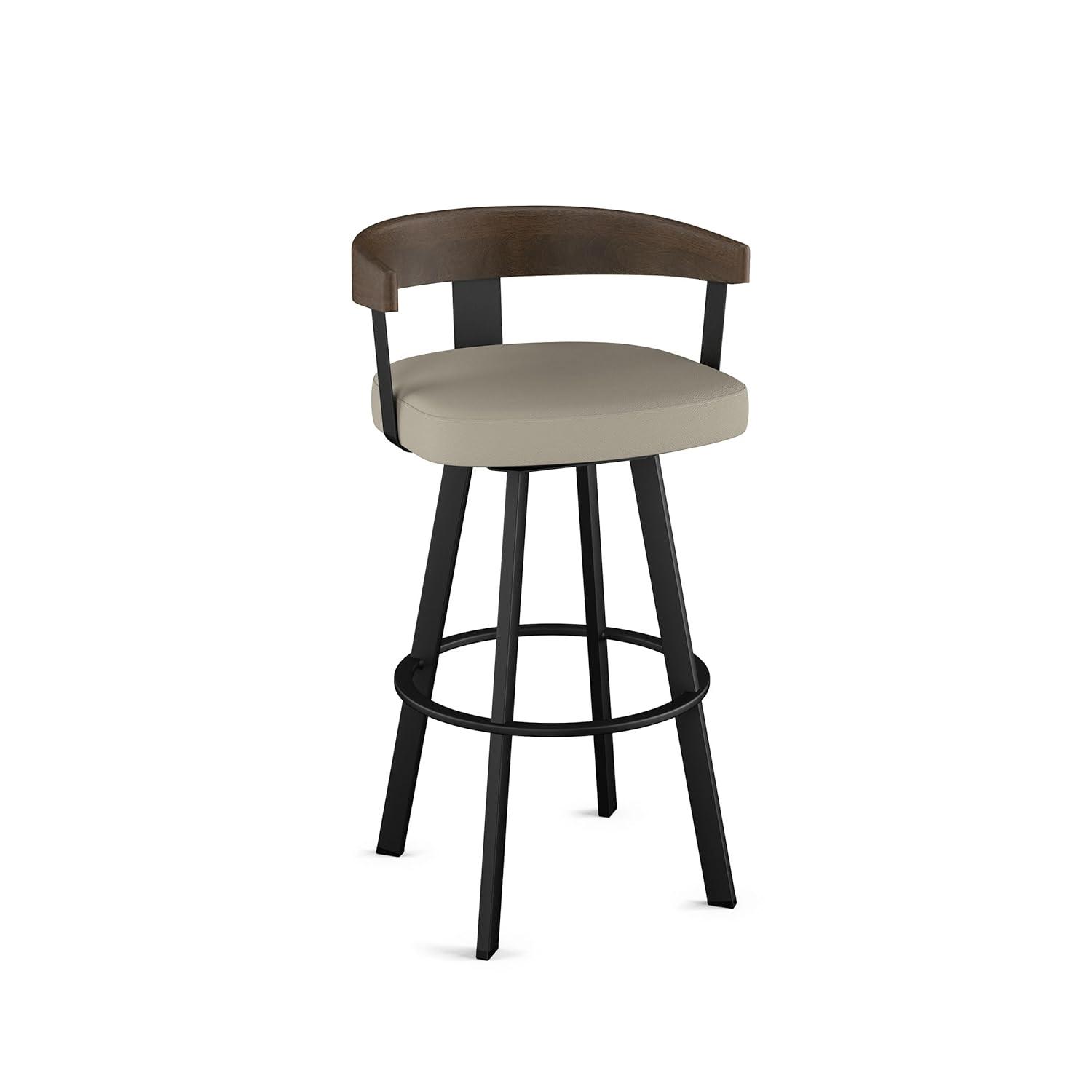 Amisco Lars Upholstered Counter Height Barstool Greige/Black: Faux Leather, Steel Frame, 26" Seat