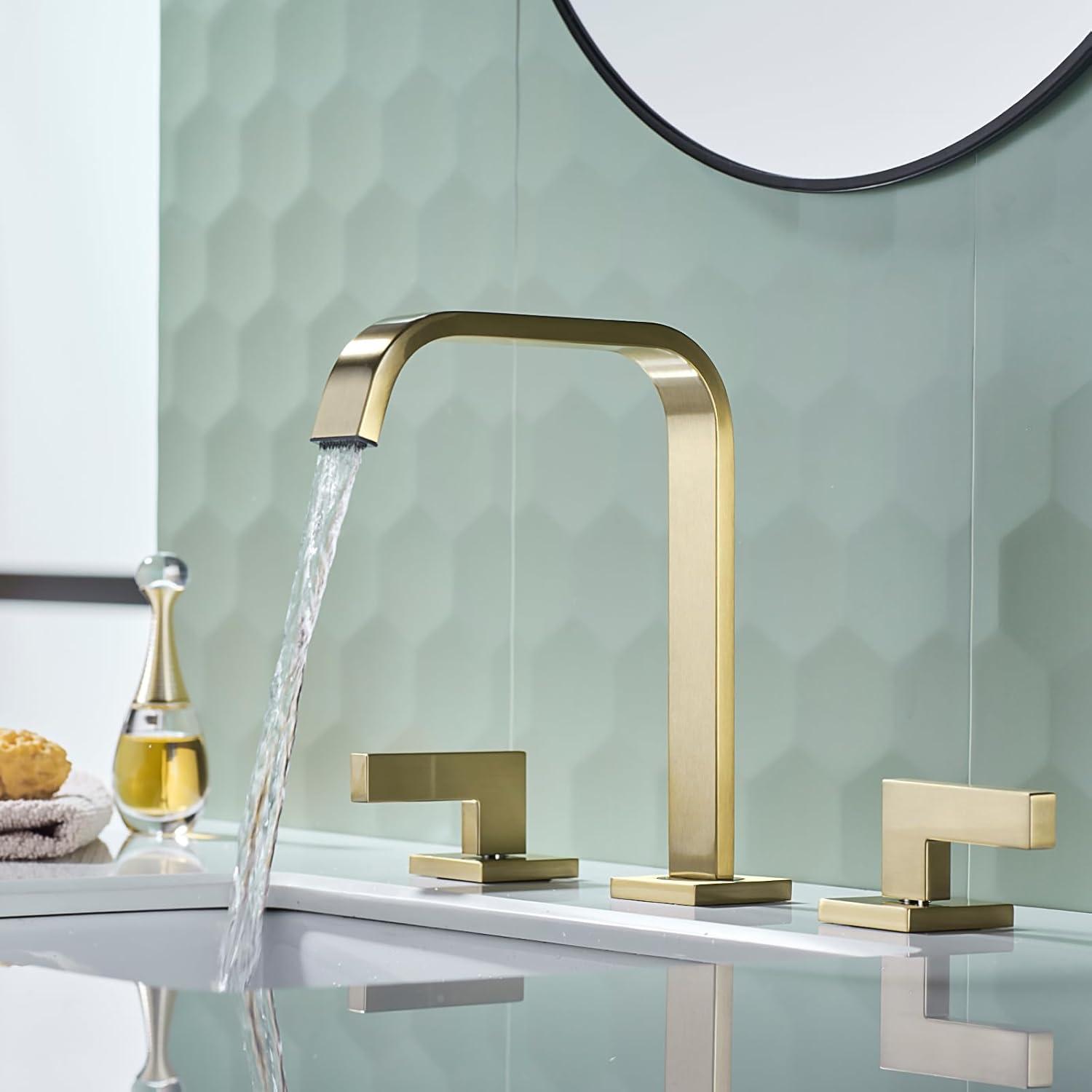 Brushed Gold Brass Double Handle Widespread Bathroom Faucet