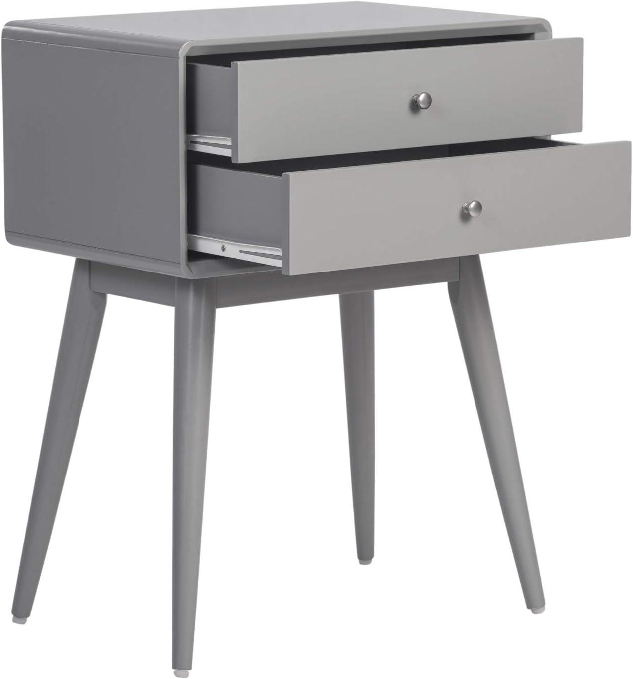 Rory Two Drawer Side Table Gray - Adore Decor: Mid-Century Modern, MDF Wood, Tapered Legs