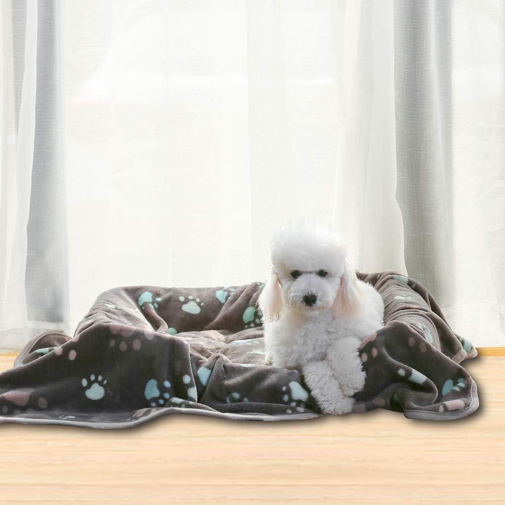 Gray Reversible Fleece Pet Blanket with Paw Prints