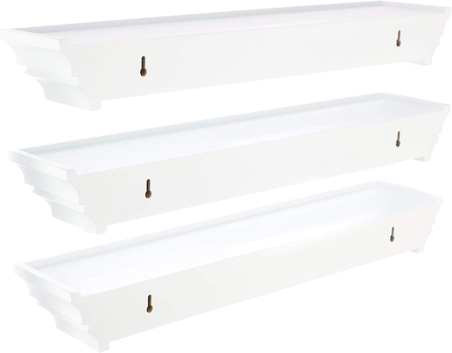 White Wood Floating Wall Shelves Set of 3