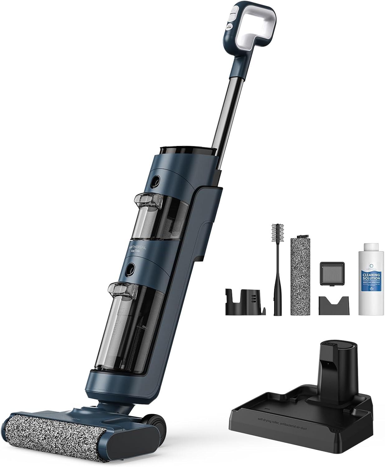 AIRTHEREAL Cordless Wet Dry Vacuum Cleaner, Close-to-Floor Brush and Powerful 12Kpa Suction, ????????-?????? Self-Cleaning, Smart Digital Display and Voice Assistant, for Hard Floors, VacTide V2