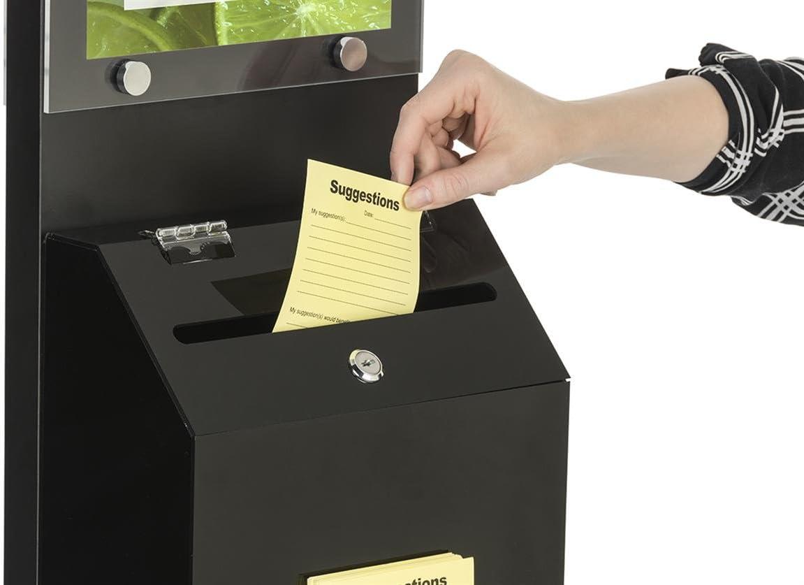 Displays2go SSB812BKBK Locking Suggestion Box Station, 8.5x11-Inch Sign Holder, Floor Standing, Black