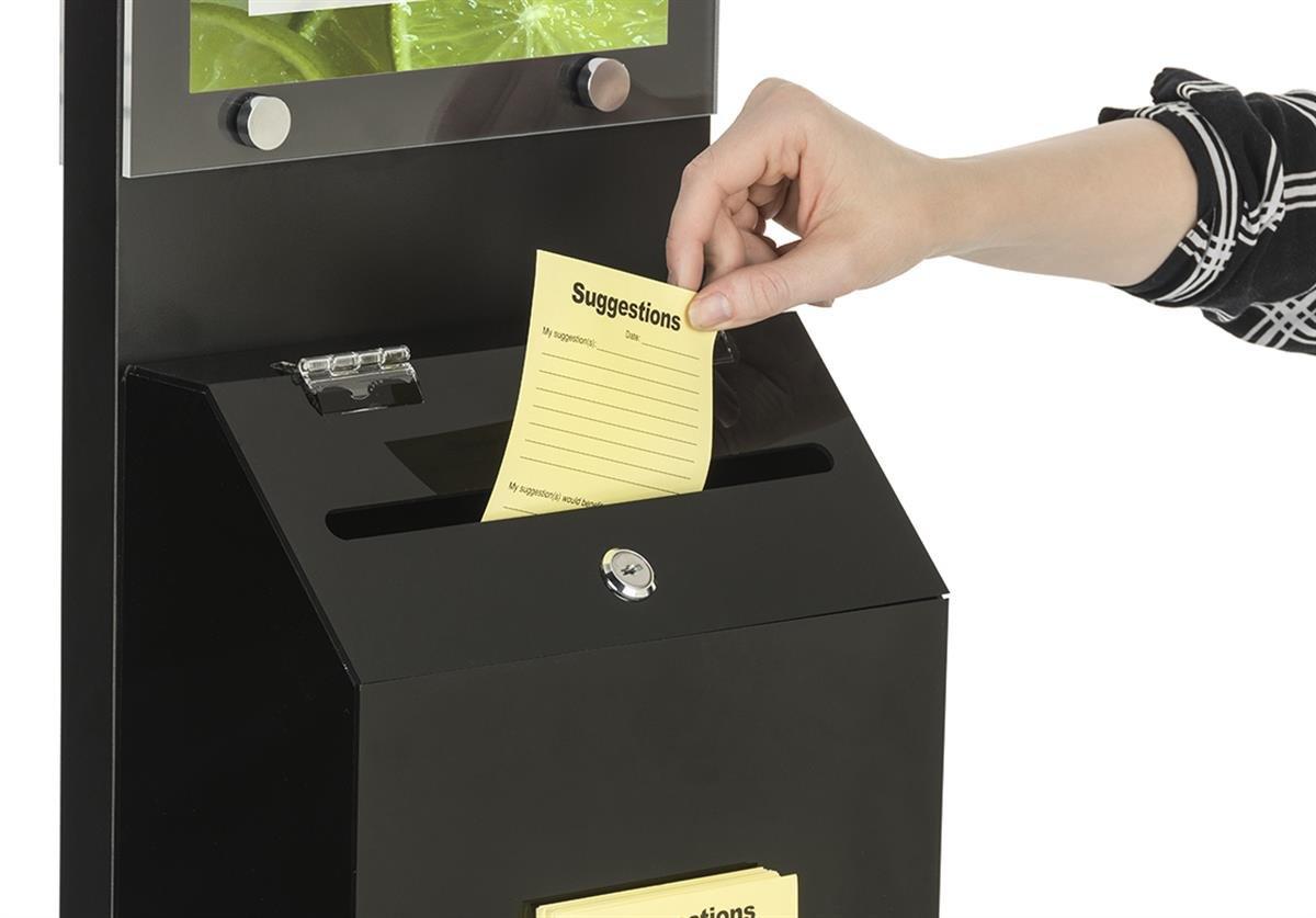 Displays2go SSB812BKBK Locking Suggestion Box Station, 8.5x11-Inch Sign Holder, Floor Standing, Black